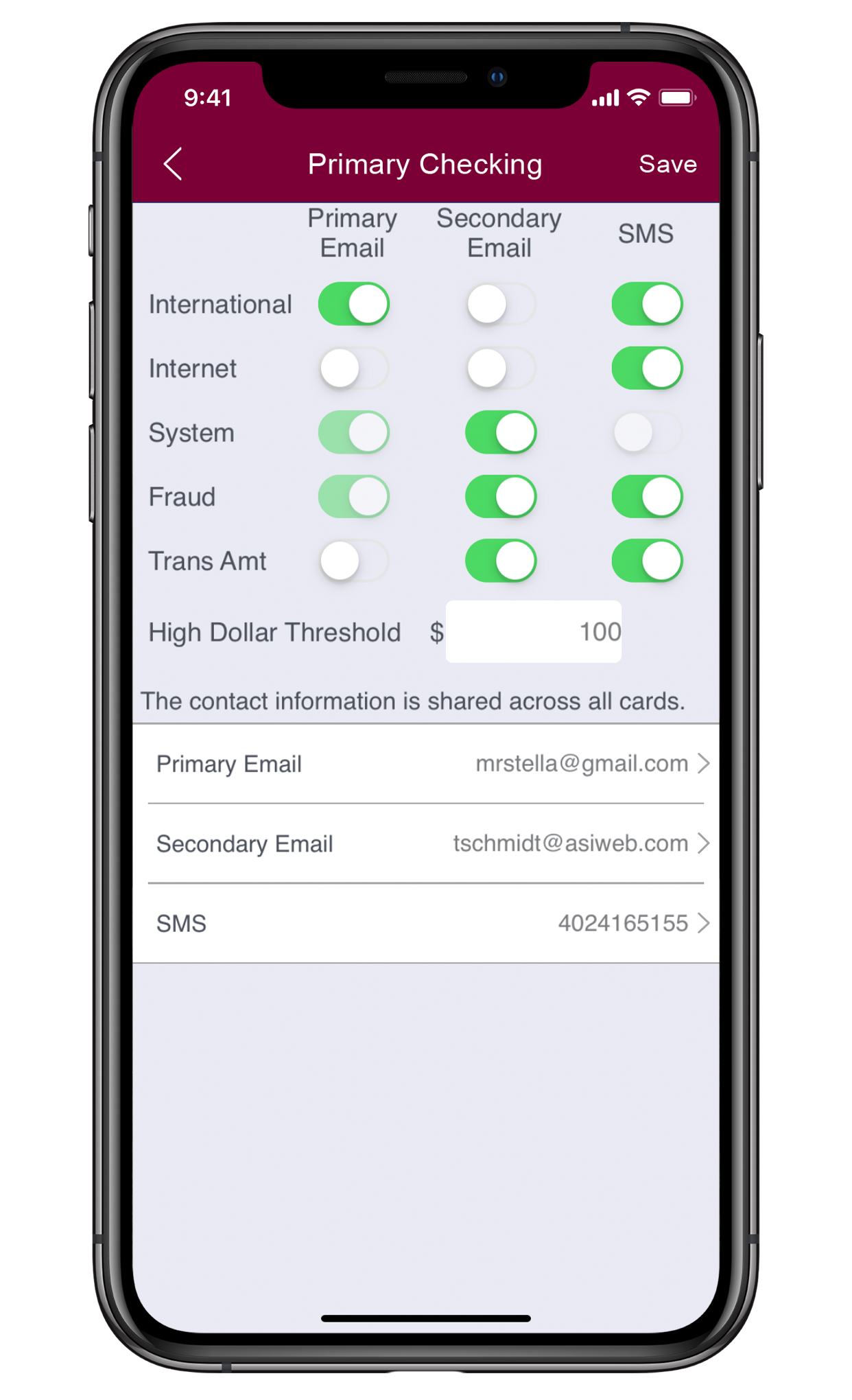 mobile app card alerts screen